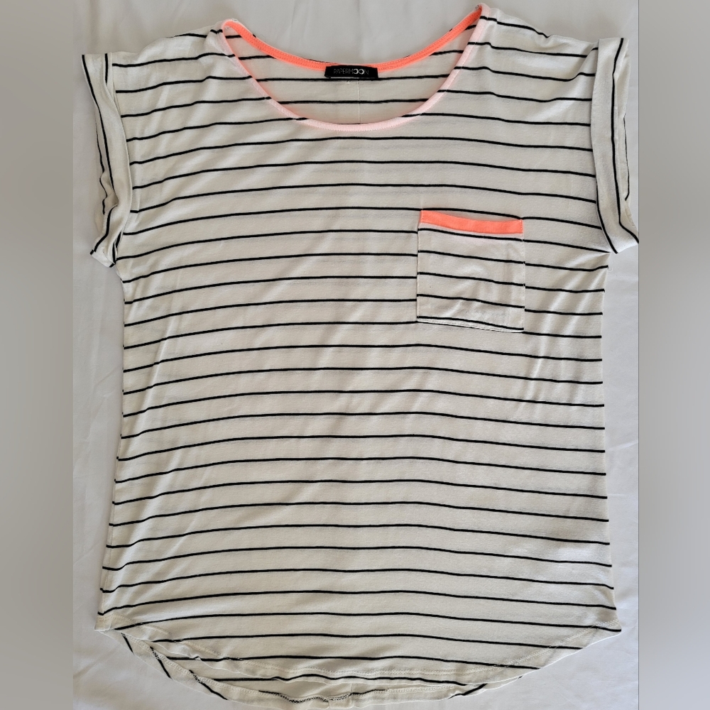 Papermoon Anica One Pocket Cream and Black Stripped Knit Top, Size Women's Small